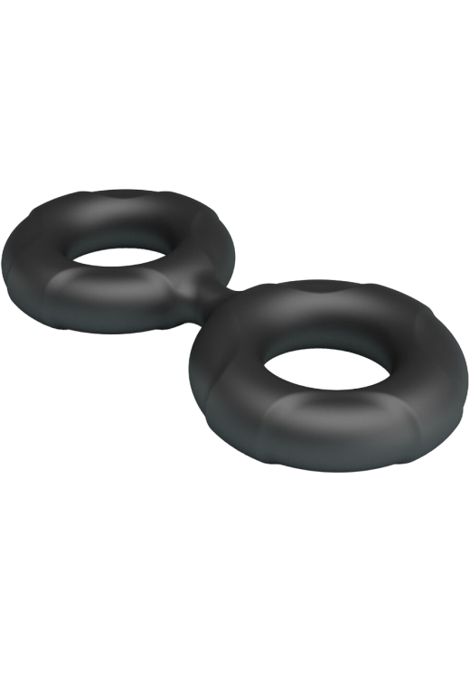 Διπλό δαχτυλίδι πέους από σιλικόνη σε μαύρο χρώμα, μήκους 10 εκ. και μέγιστης διαμέτρου 2,1 εκ. (πολύ ελαστικό)