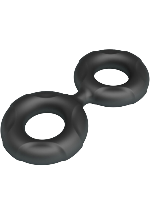 Διπλό δαχτυλίδι πέους από σιλικόνη σε μαύρο χρώμα, μήκους 10 εκ. και μέγιστης διαμέτρου 2,1 εκ. (πολύ ελαστικό)
