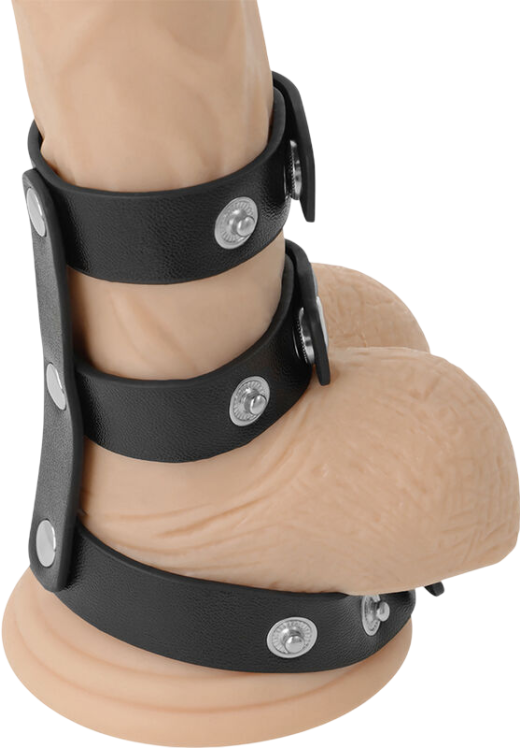 Διπλό δαχτυλίδι πέους από δερματίνη σε μαύρο χρώμα