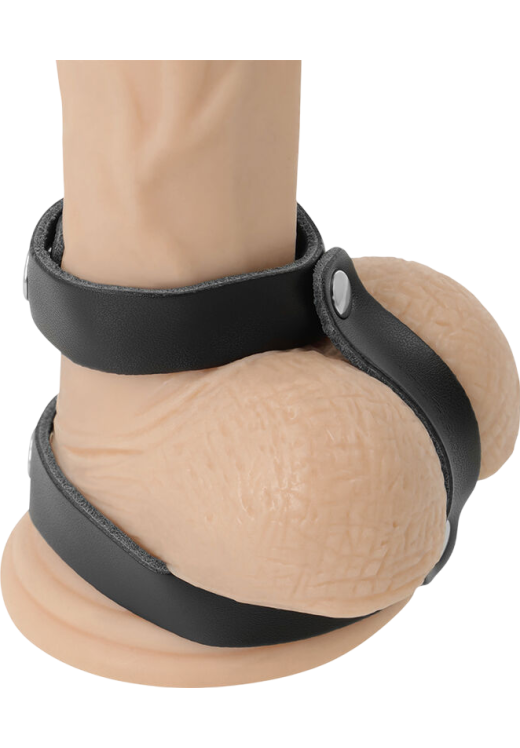 Διπλό δαχτυλίδι πέους από δερματίνη σε μαύρο χρώμα