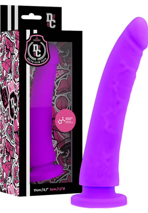 Ομοίωμα πέους από σιλικόνη σε μοβ χρώμα, μήκους 17 εκ. και μέγιστης διαμέτρου 3 εκ.