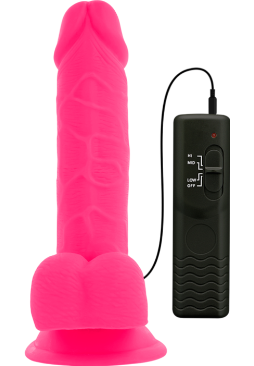 Ρεαλιστικός δονητής από tpe σε ροζ χρώμα, μήκους 20,5 εκ. και μέγιστης διαμέτρου 4,2 εκ. με ενσύρματο κοντρόλ