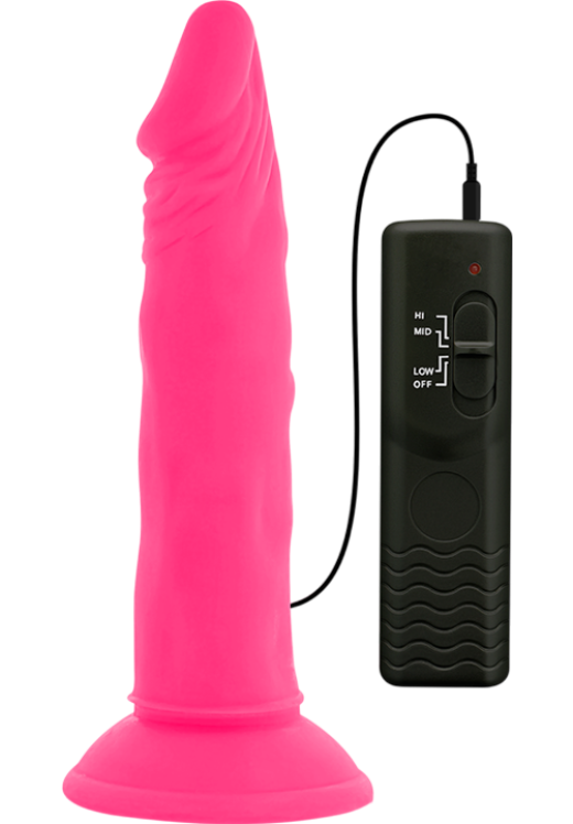 Ρεαλιστικός δονητής από tpe σε ροζ χρώμα, μήκους 23 εκ. και μέγιστης διαμέτρου 4,3 εκ. με ενσύρματο κοντρόλ