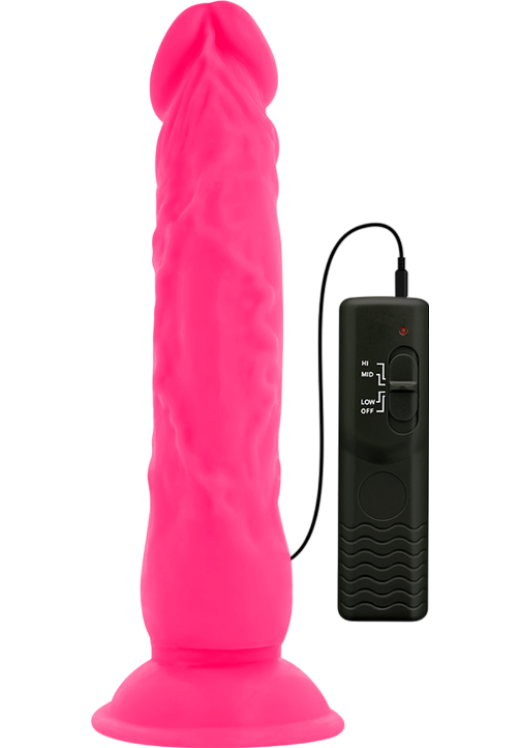 Ρεαλιστικός δονητής από tpe σε ροζ χρώμα, μήκους 21 εκ. και μέγιστης διαμέτρου 4,9 εκ. με ενσύρματο κοντρόλ