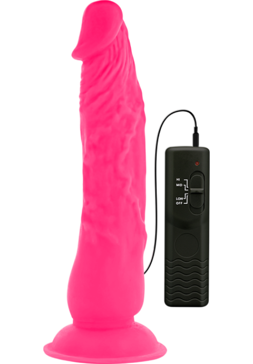 Ρεαλιστικός δονητής από tpe σε ροζ χρώμα, μήκους 21 εκ. και μέγιστης διαμέτρου 4,9 εκ. με ενσύρματο κοντρόλ