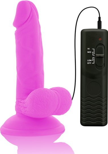 Ρεαλιστικός δονητής από tpe σε μοβ χρώμα, μήκους 17 εκ. και μέγιστης διαμέτρου 3,3 εκ. με ενσύρματο κοντρόλ