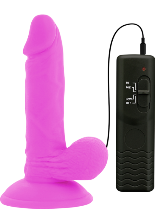 Ρεαλιστικός δονητής από tpe σε μοβ χρώμα, μήκους 17 εκ. και μέγιστης διαμέτρου 3,3 εκ. με ενσύρματο κοντρόλ