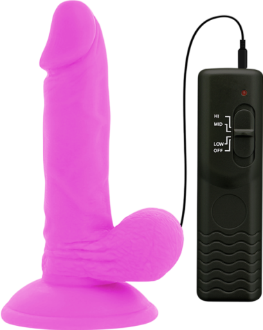 Ρεαλιστικός δονητής από tpe σε μοβ χρώμα, μήκους 17 εκ. και μέγιστης διαμέτρου 3,3 εκ. με ενσύρματο κοντρόλ