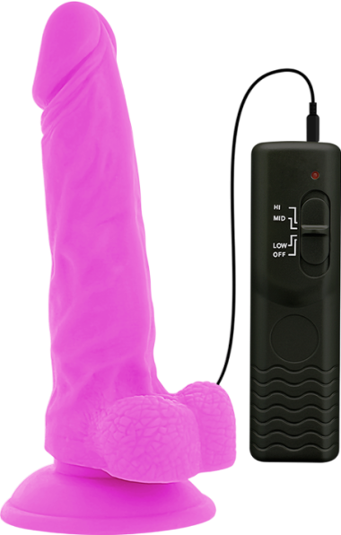 Ρεαλιστικός δονητής από tpe σε μοβ χρώμα, μήκους 18 εκ. και μέγιστης διαμέτρου 4 εκ. με ενσύρματο κοντρόλ