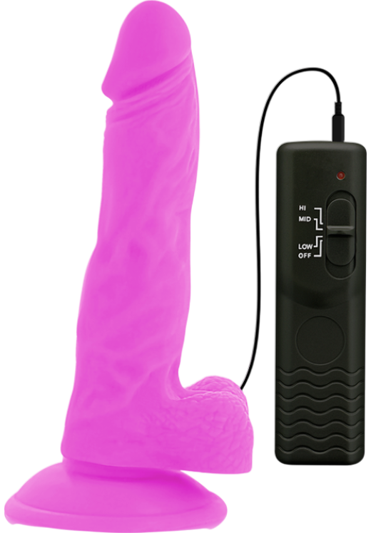 Ρεαλιστικός δονητής από tpe σε μοβ χρώμα, μήκους 18 εκ. και μέγιστης διαμέτρου 4 εκ. με ενσύρματο κοντρόλ