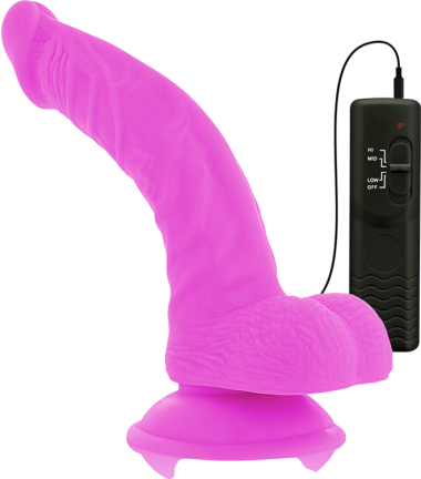 Ρεαλιστικός δονητής από tpe σε μοβ χρώμα, μήκους 21,5 εκ. και μέγιστης διαμέτρου 4,5 εκ. με ενσύρματο κοντρόλ