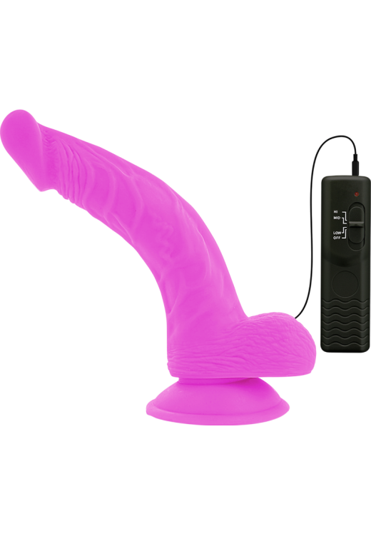 Ρεαλιστικός δονητής από tpe σε μοβ χρώμα, μήκους 21,5 εκ. και μέγιστης διαμέτρου 4,5 εκ. με ενσύρματο κοντρόλ