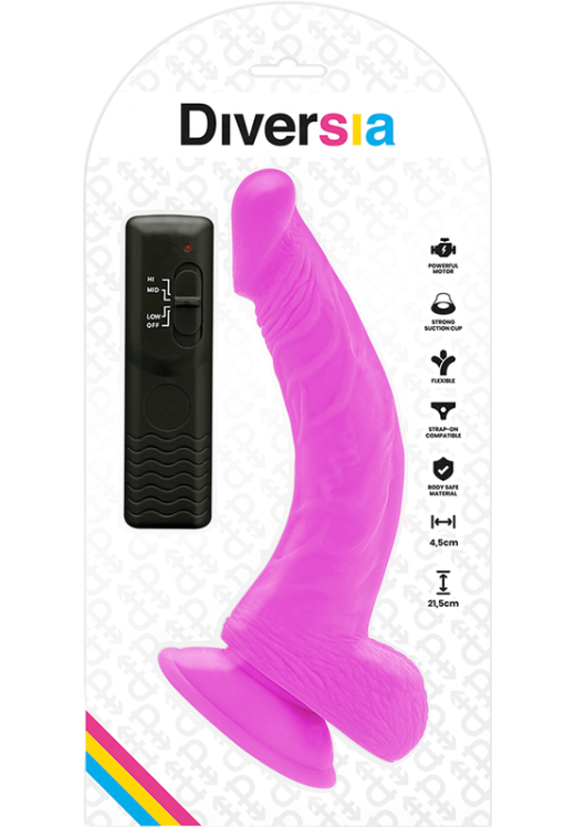 Ρεαλιστικός δονητής από tpe σε μοβ χρώμα, μήκους 21,5 εκ. και μέγιστης διαμέτρου 4,5 εκ. με ενσύρματο κοντρόλ