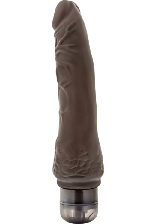 Ρεαλιστικός δονητής από pvc σε καφέ χρώμα, μήκους 22,7 εκ. και μέγιστης διαμέτρου 5,4 εκ.