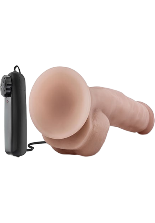 Ρεαλιστικός δονητής από pvc σε φυσικό χρώμα, μήκους 22,2 εκ. και μέγιστης διαμέτρου 4,4 εκ. με ενσύρματο κοντρόλ