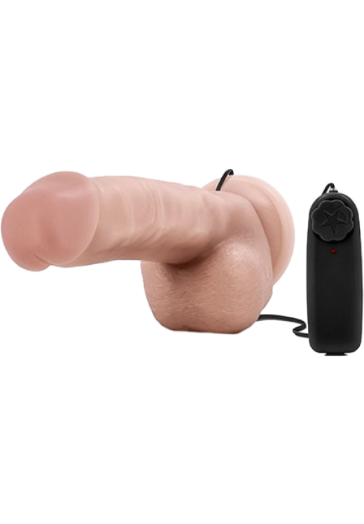 Ρεαλιστικός δονητής από pvc σε φυσικό χρώμα, μήκους 22,2 εκ. και μέγιστης διαμέτρου 4,4 εκ. με ενσύρματο κοντρόλ