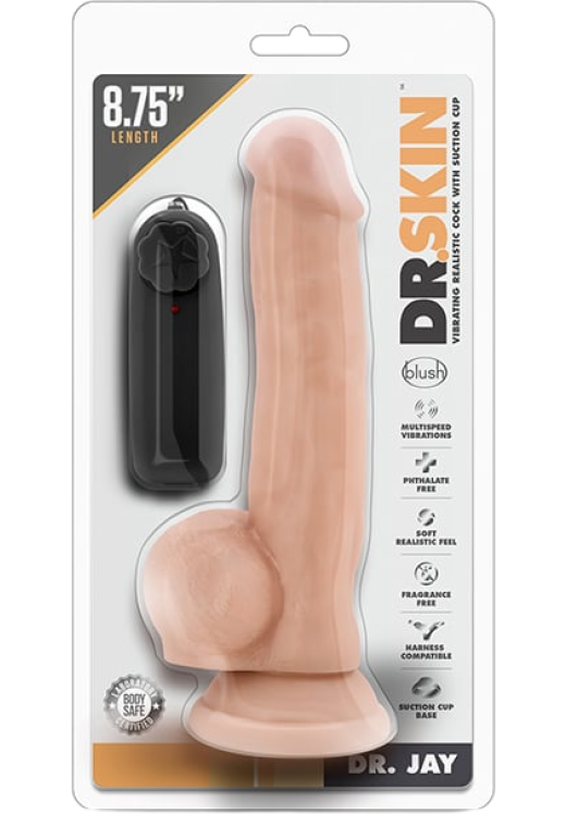 Ρεαλιστικός δονητής από pvc σε φυσικό χρώμα, μήκους 22,2 εκ. και μέγιστης διαμέτρου 4,4 εκ. με ενσύρματο κοντρόλ