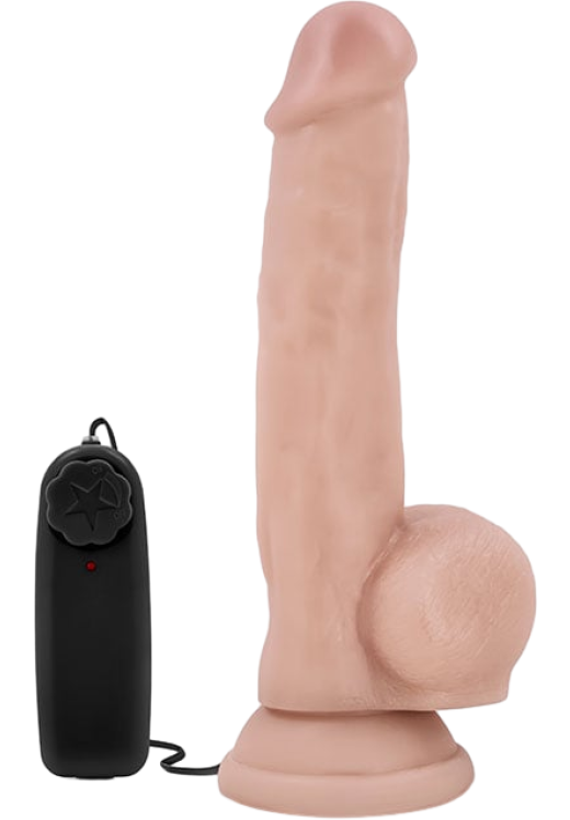 Ρεαλιστικός δονητής από pvc σε φυσικό χρώμα, μήκους 22,2 εκ. και μέγιστης διαμέτρου 4,4 εκ. με ενσύρματο κοντρόλ