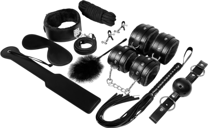 Sex toy kit από δερματίνη σε μαύρο χρώμα