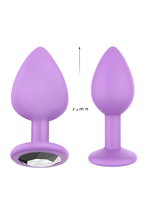 Σφήνα με κόσμημα από σιλικόνη σε λιλά χρώμα, μήκους 7,5 εκ. και μέγιστης διαμέτρου 2,6 εκ.