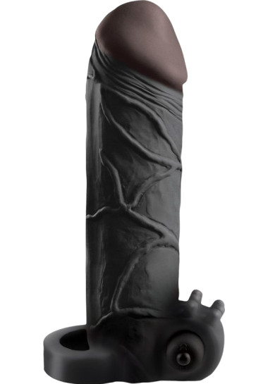 Vibrating Real Feel 2 Extension Δονούμενη προέκταση πέους από tpr σε μαύρο χρώμα