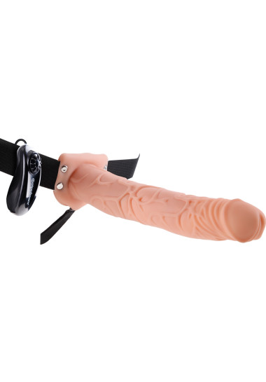 11" Vibrating Hollow Strap-on 29,8 cm Κούφιο στραπόν από pvc σε φυσικό χρώμα, μήκους 29,8 εκ. και μέγιστης διαμέτρου 5,1 εκ. με ενσύρματο κοντρόλ