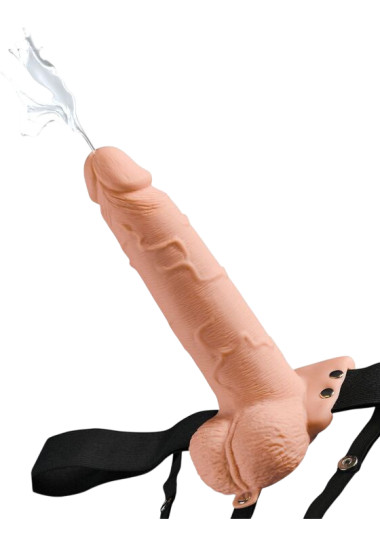 Fetish Fantasy Series Adjustable Harness Realistic Penis With Balls Squirting 21,6 cm Κούφιο στραπόν από pvc σε φυσικό χρώμα, μήκους 21,6 εκ. και μέγιστης διαμέτρου 4,8 εκ.