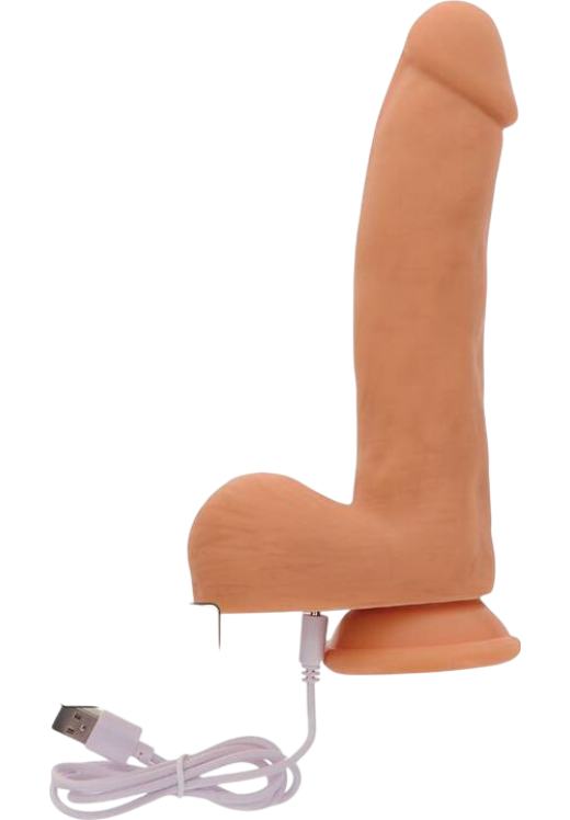 Ρεαλιστικός δονητής από σιλικόνη σε φυσικό χρώμα, μήκους 19,5 εκ. και μέγιστης διαμέτρου 4,3 εκ.