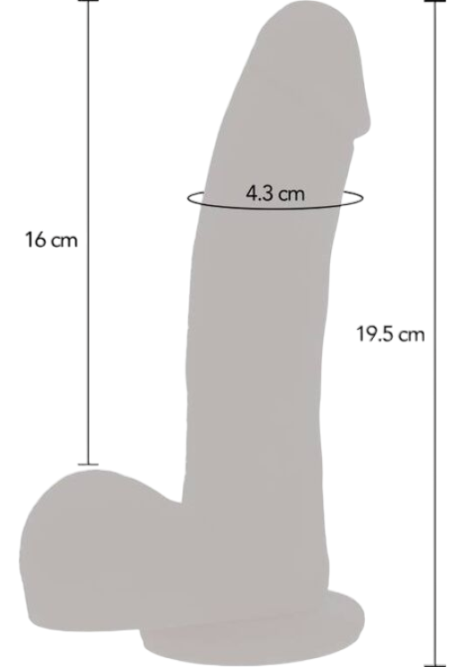 Ρεαλιστικός δονητής από σιλικόνη σε φυσικό χρώμα, μήκους 19,5 εκ. και μέγιστης διαμέτρου 4,3 εκ.
