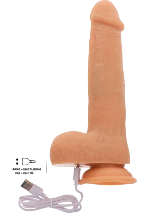 Ρεαλιστικός δονητής από σιλικόνη σε φυσικό χρώμα, μήκους 21 εκ. και μέγιστης διαμέτρου 4,5 εκ. με τηλεχειριζόμενο χειρισμό