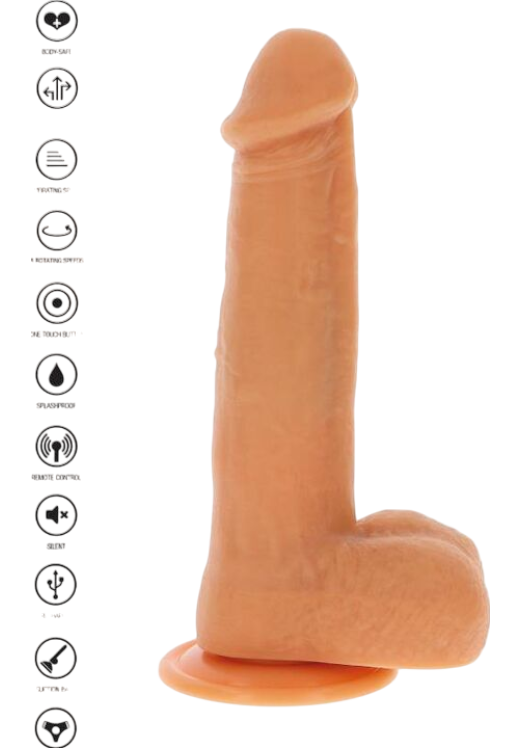 Ρεαλιστικός δονητής από σιλικόνη σε φυσικό χρώμα, μήκους 21 εκ. και μέγιστης διαμέτρου 4,5 εκ. με τηλεχειριζόμενο χειρισμό