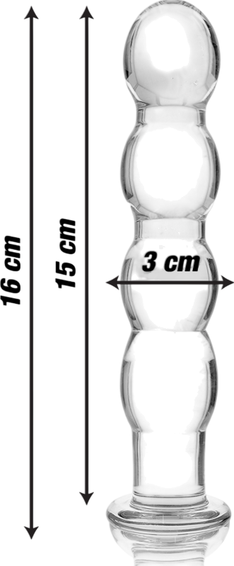 Γυάλινο γυάλινο dildo σε διάφανο χρώμα, μήκους 16,5 και μέγιστης διαμέτρου 3 εκ.
