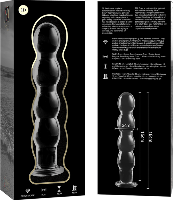 Γυάλινο γυάλινο dildo σε διάφανο χρώμα, μήκους 16,5 και μέγιστης διαμέτρου 3 εκ.