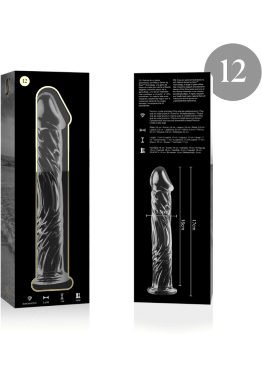 Γυάλινο γυάλινο dildo σε διάφανο χρώμα, μήκους 17 εκ. και μέγιστης διαμέτρου 3,5 εκ.