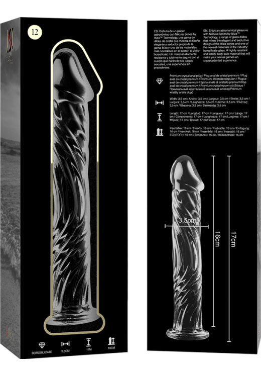 Γυάλινο γυάλινο dildo σε διάφανο χρώμα, μήκους 17 εκ. και μέγιστης διαμέτρου 3,5 εκ.