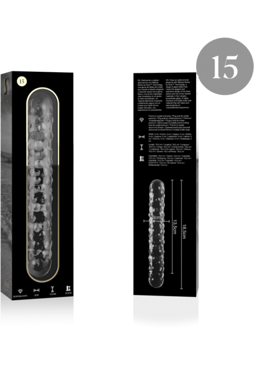 Γυάλινο γυάλινο dildo σε διάφανο χρώμα, μήκους 18,5 εκ. και μέγιστης διαμέτρου 3 εκ.