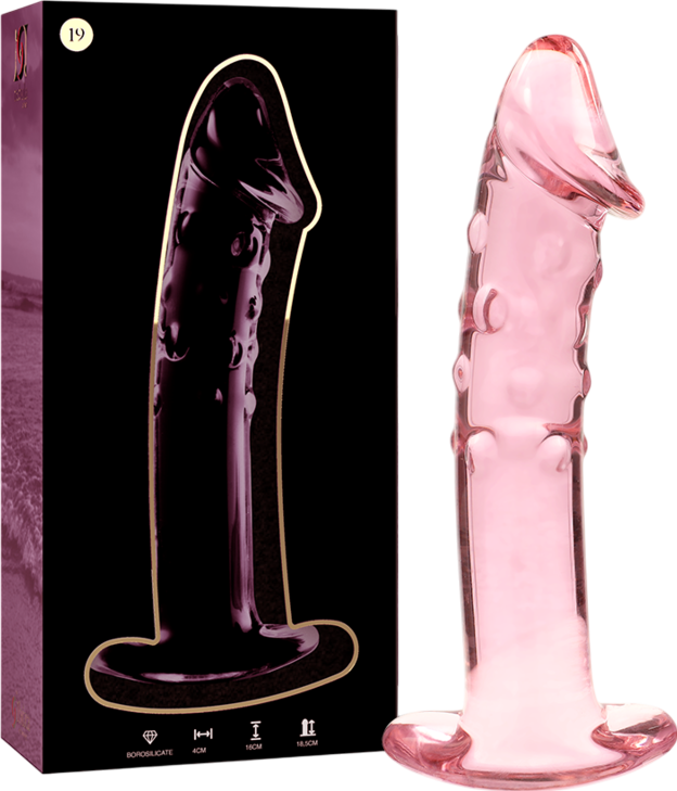 Γυάλινο γυάλινο dildo σε ροζ χρώμα, μήκους 18,5 εκ. και μέγιστης διαμέτρου 4 εκ.