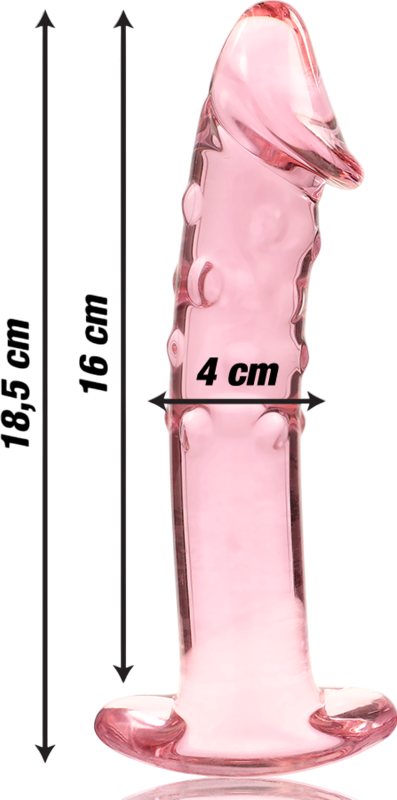 Γυάλινο γυάλινο dildo σε ροζ χρώμα, μήκους 18,5 εκ. και μέγιστης διαμέτρου 4 εκ.