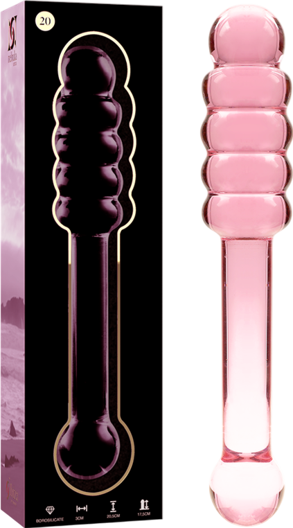 Γυάλινο γυάλινο dildo σε ροζ χρώμα, μήκους 20,5 εκ. και μέγιστης διαμέτρου 3 εκ.