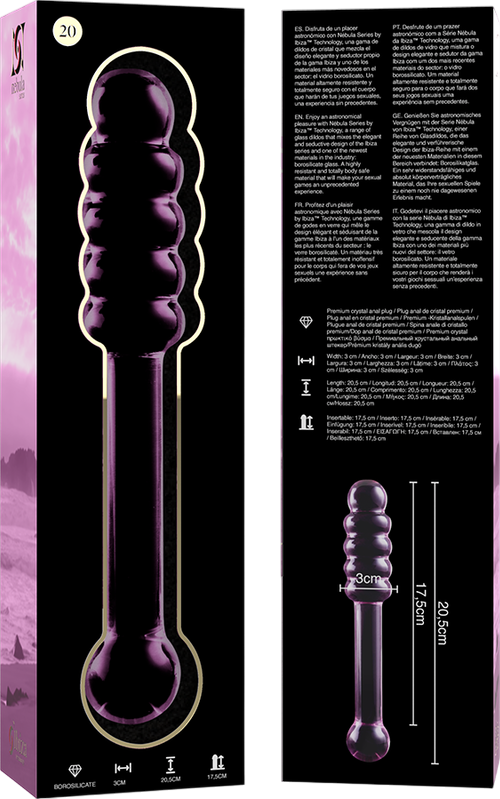 Γυάλινο γυάλινο dildo σε ροζ χρώμα, μήκους 20,5 εκ. και μέγιστης διαμέτρου 3 εκ.