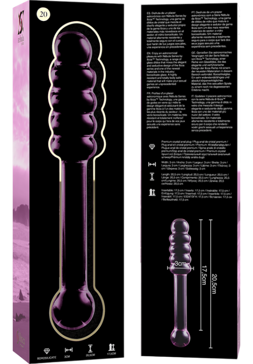 Γυάλινο γυάλινο dildo σε ροζ χρώμα, μήκους 20,5 εκ. και μέγιστης διαμέτρου 3 εκ.