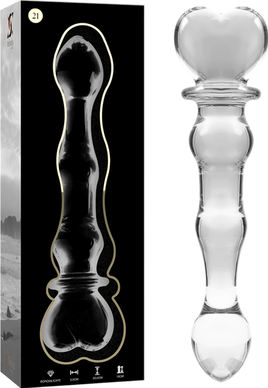 Γυάλινο γυάλινο dildo σε διάφανο χρώμα, μήκους 20,5 εκ. και μέγιστης διαμέτρου 3,5 εκ.