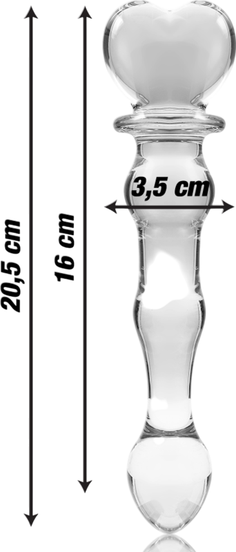 Γυάλινο γυάλινο dildo σε διάφανο χρώμα, μήκους 20,5 εκ. και μέγιστης διαμέτρου 3,5 εκ.