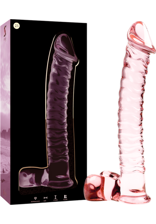 Γυάλινο γυάλινο dildo σε ροζ χρώμα, μήκους 21,5 εκ. και μέγιστης διαμέτρου 4 εκ.