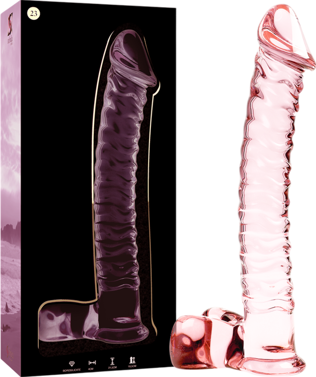 Γυάλινο γυάλινο dildo σε ροζ χρώμα, μήκους 21,5 εκ. και μέγιστης διαμέτρου 4 εκ.