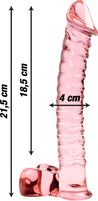 Γυάλινο γυάλινο dildo σε ροζ χρώμα, μήκους 21,5 εκ. και μέγιστης διαμέτρου 4 εκ.