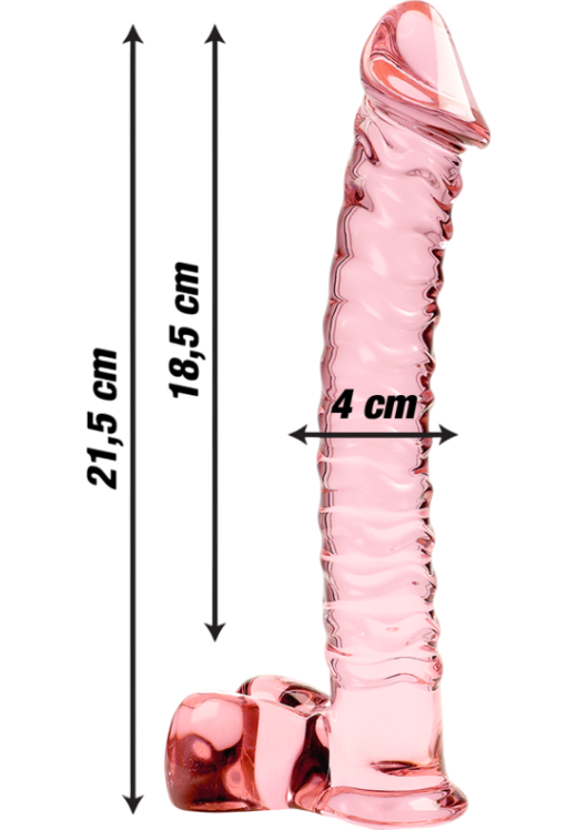 Γυάλινο γυάλινο dildo σε ροζ χρώμα, μήκους 21,5 εκ. και μέγιστης διαμέτρου 4 εκ.