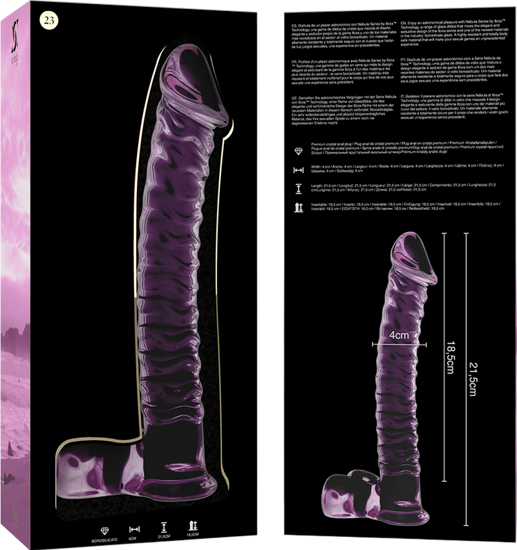 Γυάλινο γυάλινο dildo σε ροζ χρώμα, μήκους 21,5 εκ. και μέγιστης διαμέτρου 4 εκ.