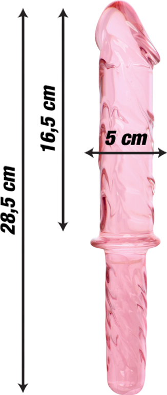Γυάλινο γυάλινο dildo σε ροζ χρώμα, μήκους 28,5 εκ. και μέγιστης διαμέτρου 5 εκ.