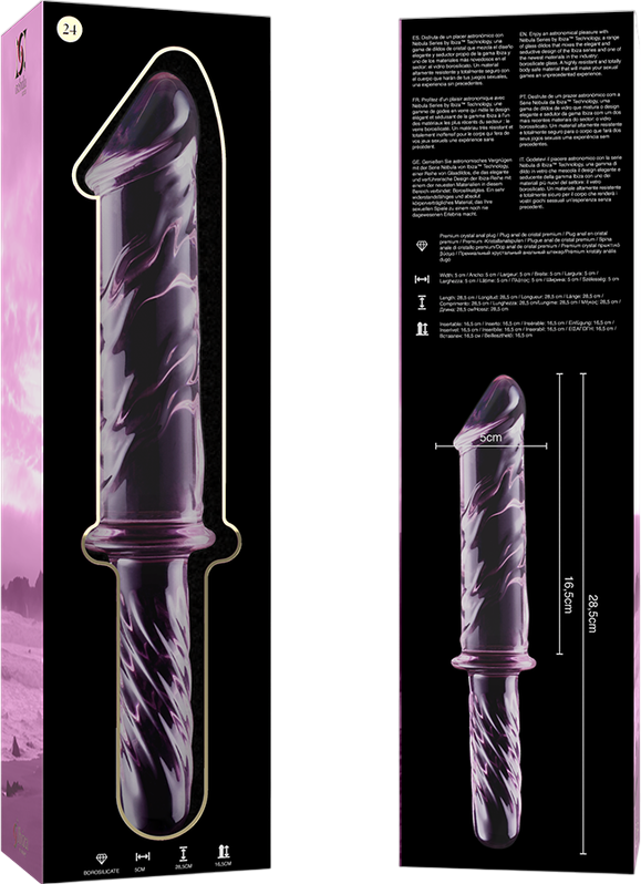 Γυάλινο γυάλινο dildo σε ροζ χρώμα, μήκους 28,5 εκ. και μέγιστης διαμέτρου 5 εκ.